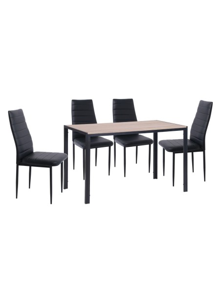 JETTA-GABO Τραπεζαρία Κουζίνας Μέταλλο Βαφή Μαύρο, Τραπέζι Sonoma + 4 Καρέκλες Pvc Μαύρο