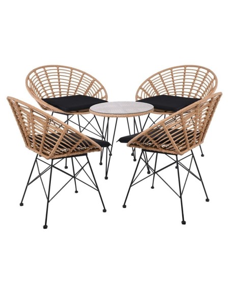 SALSA Coral Set (4+1) Steel Black-Wicker Natural, Cushions Black
