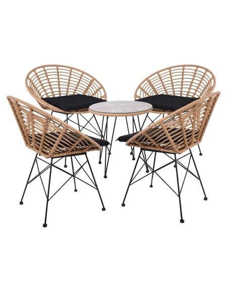 SALSA Coral Set (4+1) Steel Black-Wicker Natural, Cushions Black