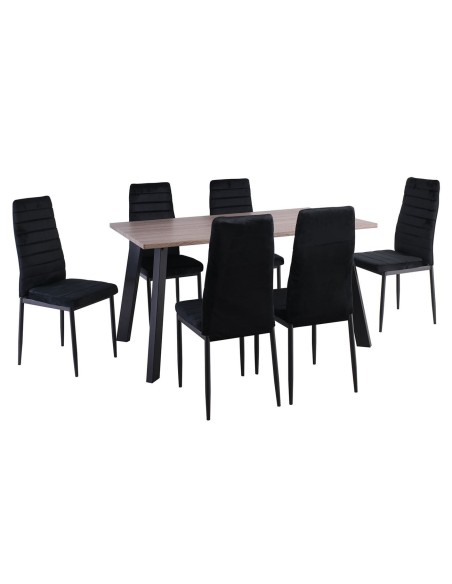 JETTA-BAXTER Τραπεζαρία Μέταλλ ο Βαφή Μαύρο, Τραπέζι Sonoma Oak + 6 Καρέκλες Velure Μαύρο