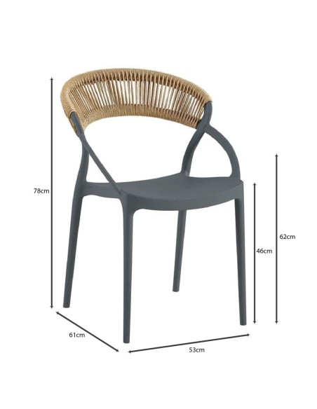 DORA Armchair PP Anthracite-Rope Wicker Natural