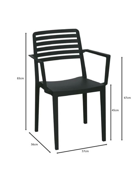 NOLA Πολυθρόνα Τραπεζαρίας Κήπου Στοιβαζόμενη, PP - UV Protection, Απόχρωση Μαύρο