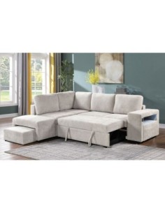 FLEXY Left Facing Corner Sofabed with Storage & Ottoman-Fabric Beige