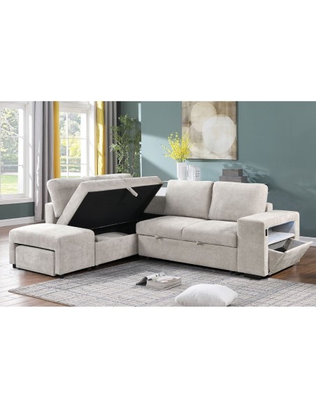 FLEXY Left Facing Corner Sofabed with Storage & Ottoman-Fabric Beige