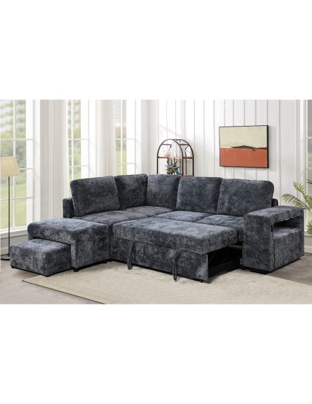 FLEXY Left Facing Corner Sofabed with Storage & Ottoman-Fabric Anthracite