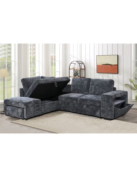 FLEXY Left Facing Corner Sofabed with Storage & Ottoman-Fabric Anthracite
