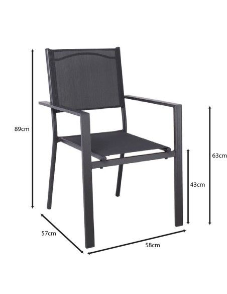 AMIRAL Πολυθρόνα Dining Στοιβαζόμενη, Αλουμίνιο Ανθρακί - Textilene Γκρι