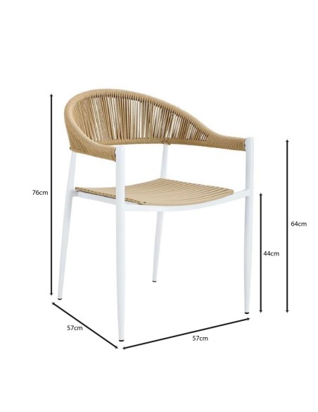 MALTA Armchair Metal White-PP-UV Beige-Rope Wicker Natural