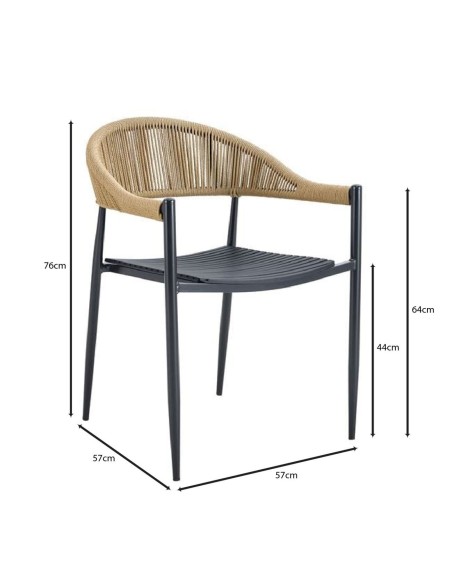 MALTA Armchair Metal Black-PP-UV Black-Rope Wicker Natural