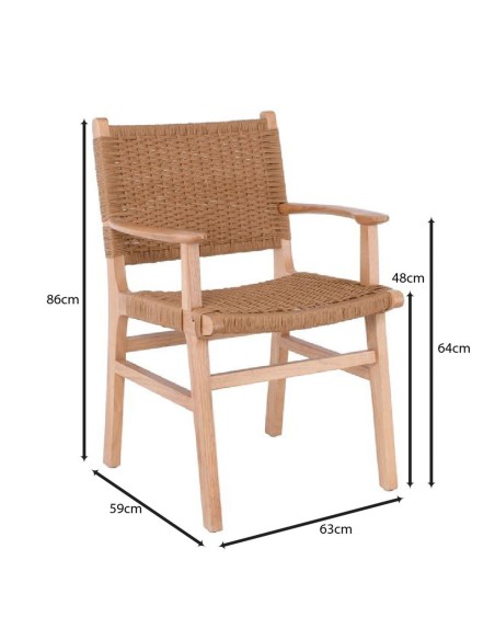 COMO Πολυθρόνα Τραπεζαρίας Φυσικό, Κάθισμα Paper Rope