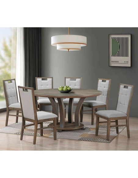 GORDON Set (Table D150+6 Chairs) Antique Grey Walnut, Fabric Grey