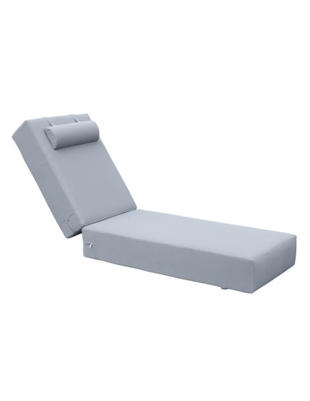 SUNLOUNGER 20cm Cushion w-Headrest Grey Fabric (Water Repellent) 196x60 Velcro