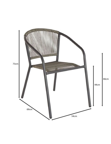 PATTY Πολυθρόνα Στοιβαζόμενη Κήπου, Μέταλλο Βαφή Ανθρακί, PE Rattan Γκρι