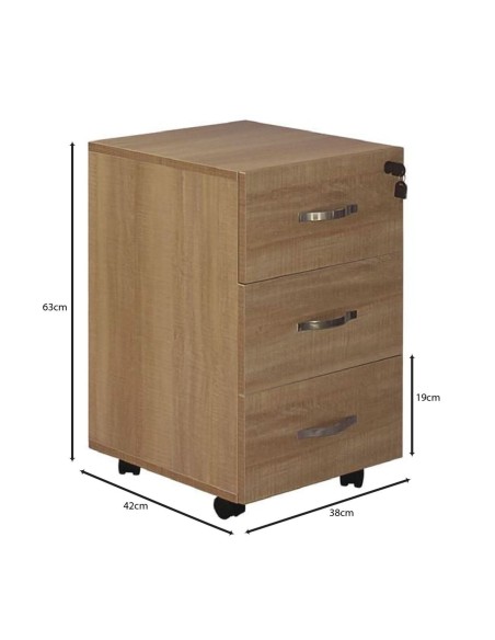 UNIT Συρταριέρα Γραφείου, 3 Συρτάρια, Τροχήλατη, Melamine Απόχρωση Sonoma