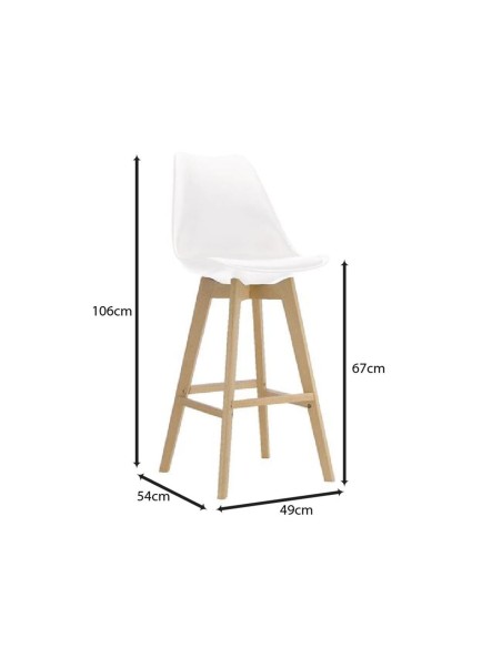 MARTIN Σκαμπό BAR Οξιά Φυσικό, Κάθισμα Η.67cm, PP-Pu Άσπρο, Μονταρισμένη Ταπετσαρία