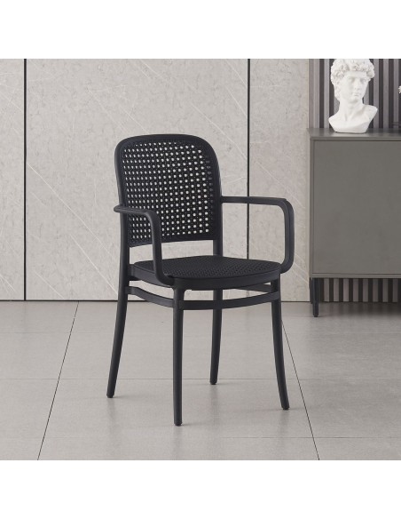 FLORENCE Πολυθρόνα PP Μαύρο, PP Rattan Μαύρο, Στοιβαζόμενη