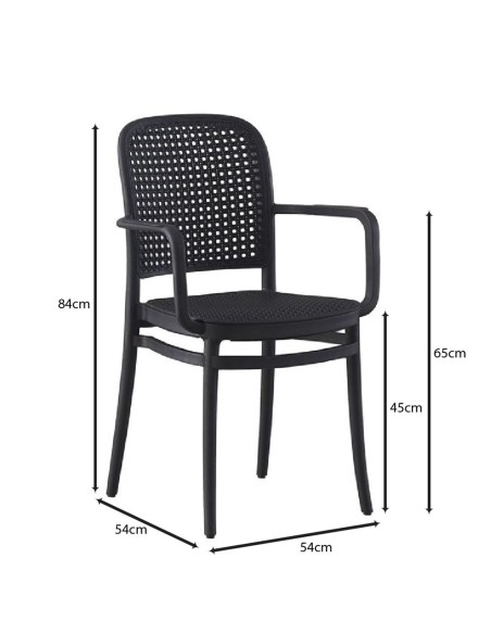 FLORENCE Πολυθρόνα PP Μαύρο, PP Rattan Μαύρο, Στοιβαζόμενη