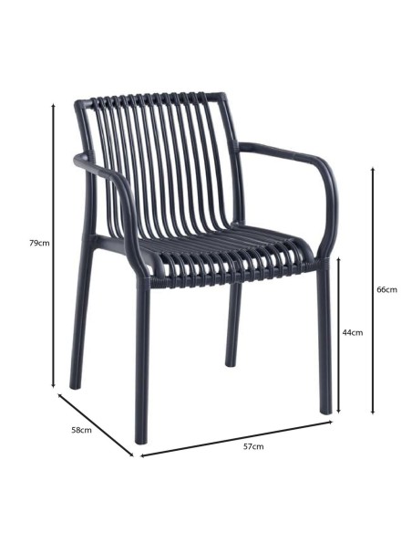 MODENA Πολυθρόνα Στοιβαζόμενη, PP-UV Protection Ανθρακί