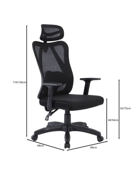 BF3750 Πολυθρόνα Γραφείου Διευθυντή, Mesh Μαύρο, Μπράτσα up-down