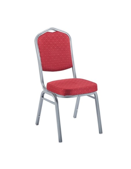 HILTON Banquet chair-Silver Metal Frame-Red Fabric