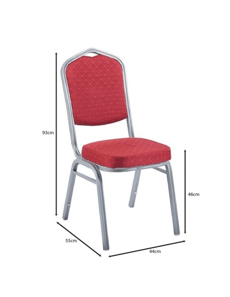 HILTON Banquet chair-Silver Metal Frame-Red Fabric