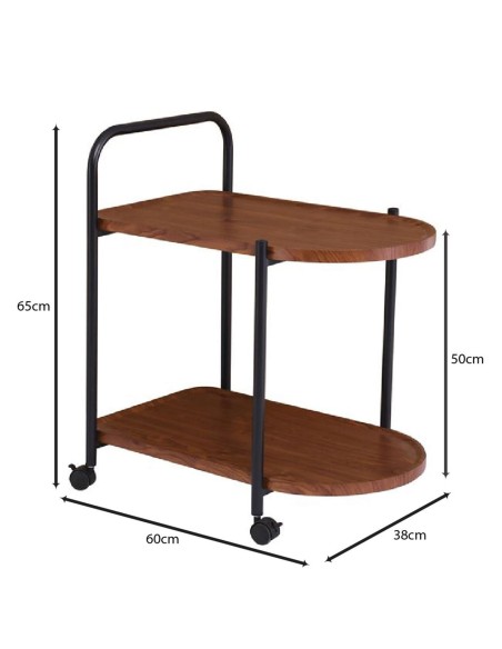 TROLLEY 60x38x65cm Walnut-Metal Black
