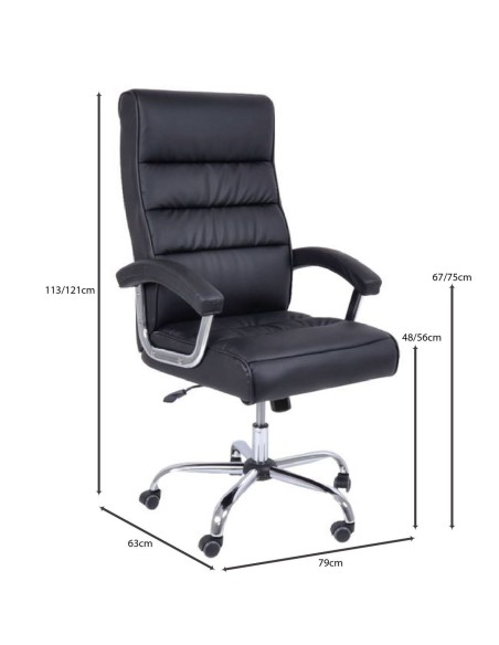 BF5850 Πολυθρόνα Διευθυντή Μέταλλο Χρώμιο, PU Μαύρο