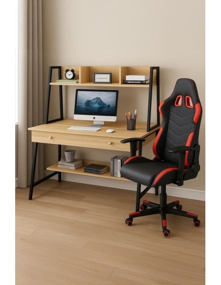 STUDENT-1 Set Γραφείο Η-Υ Sonoma - Μαύρο + Πολυθρόνα Gaming Μαύρο - Κόκκινο