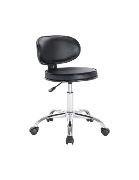 GLORY Stool With Back, Pu Black-Chromed Base