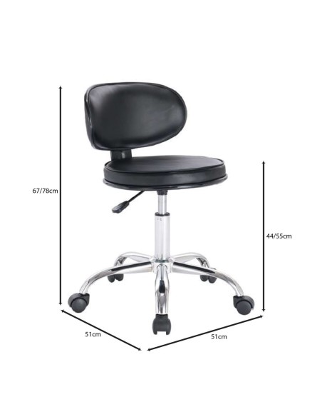 GLORY Stool With Back, Pu Black-Chromed Base