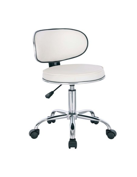 GLORY Stool With Back, Pu White-Chromed Base