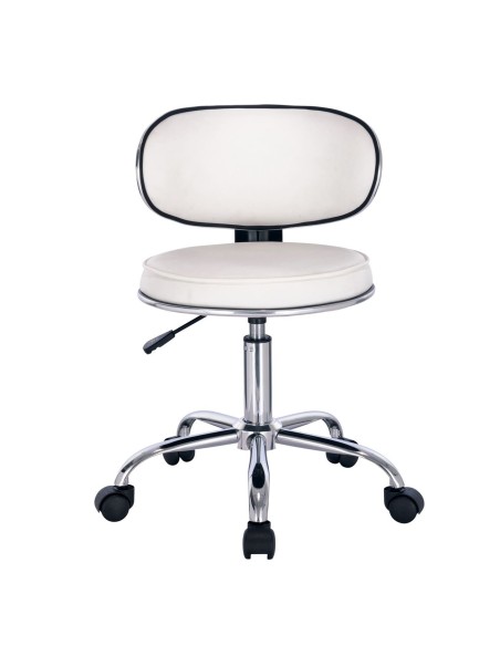 GLORY Stool With Back, Pu White-Chromed Base