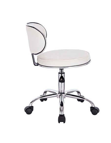 GLORY Stool With Back, Pu White-Chromed Base