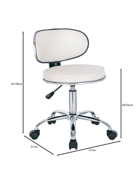 GLORY Stool With Back, Pu White-Chromed Base