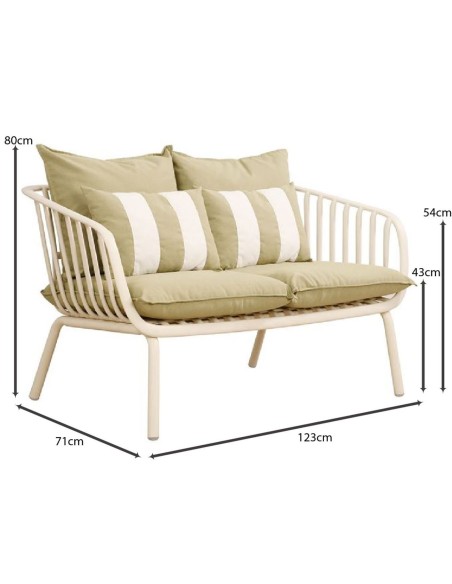 ASTRID Set Σαλόνι Κήπου 5τεμ, PP & Μέταλλο Cream, Μαξιλάρια Sandy Green