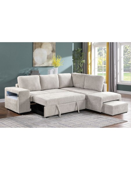 FLEXY Right Facing Corner Sofabed with Storage & Ottoman-Fabric Beige