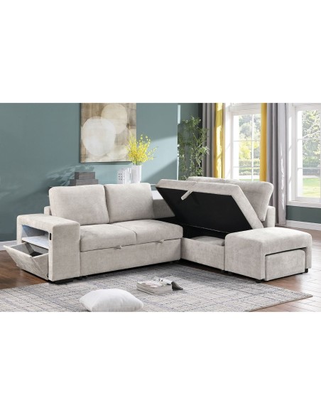 FLEXY Right Facing Corner Sofabed with Storage & Ottoman-Fabric Beige