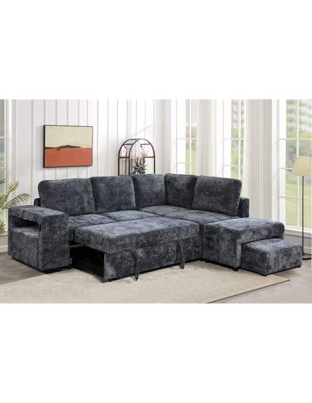 FLEXY Right Facing Corner Sofabed with Storage & Ottoman-Fabric Anthracite