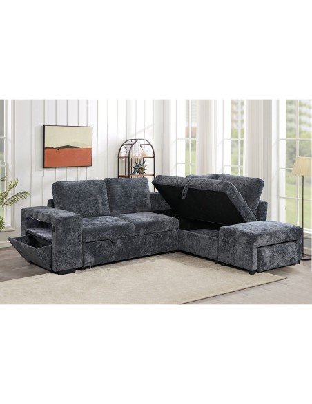 FLEXY Right Facing Corner Sofabed with Storage & Ottoman-Fabric Anthracite
