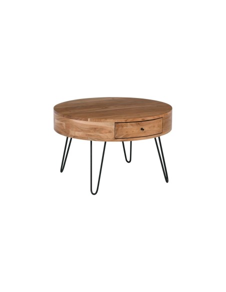 KARIM-W Coffee Table d.70x42 (1-Drawer) Acacia Natural Finish (Black Paint)