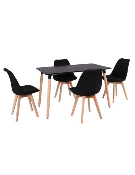 MARTIN Set (Table 120x80 + 4 Chairs) Natural-Black-Fabric Black