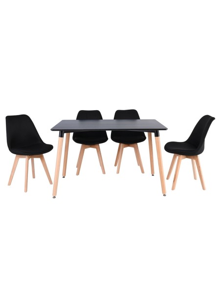 MARTIN Set (Table 120x80 + 4 Chairs) Natural-Black-Fabric Black