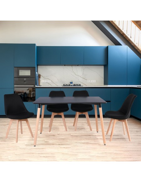 MARTIN Set (Table 120x80 + 4 Chairs) Natural-Black-Fabric Black