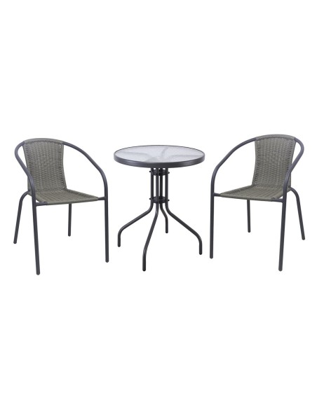 BALENO-W Set Κήπου - Βεράντας: Τραπέζι + 2 Πολυθρόνες Μέταλλο Ανθρακί, Wicker Mixed Grey