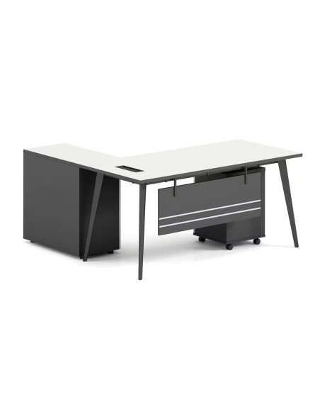 STATUS Γραφείο Γωνία Αναστρέψιμη, Απόχρωση Grey, Επιφάνεια Απόχρωση Άσπρο