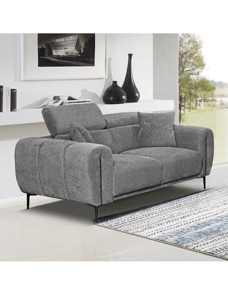 SEVILLE 2-Seater Sofa Teddy Dark Grey Fabric
