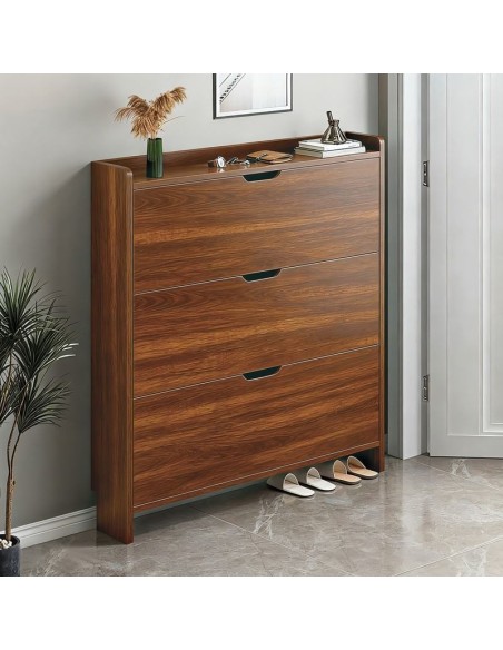 SHOE CABINET 80x17x115cm MDF-Melamine Walnut