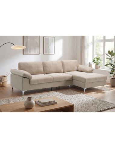 ALEX Corner Sofa Fabric Beige Velure...