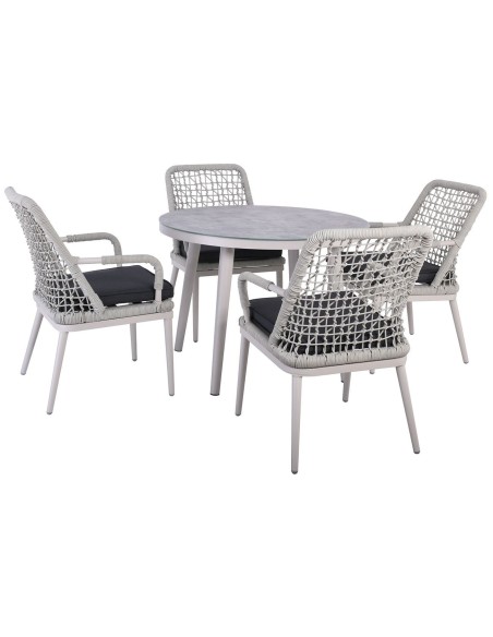 CENTRAL Set Alu Table D100cm+4 Armchairs Light Grey-Cushion Anthracite