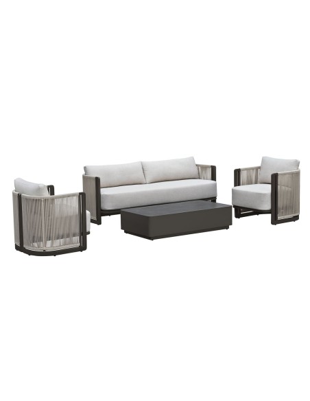 BOSTON Living Set (4 pcs) Alu Anthracite-Rope Wicker Beige